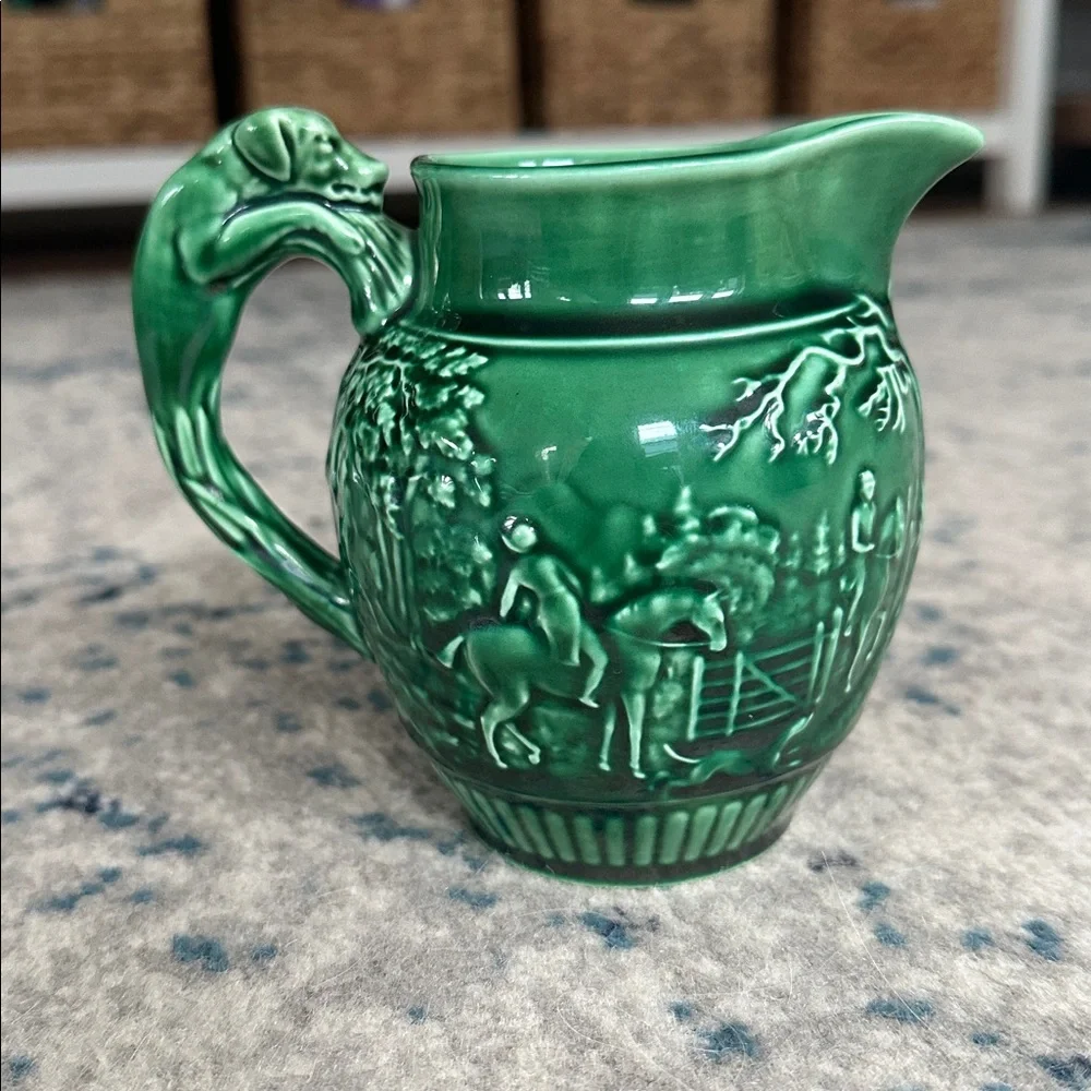 Wedgwood of Etruria & Barlaston Majolica hunting green pitcher